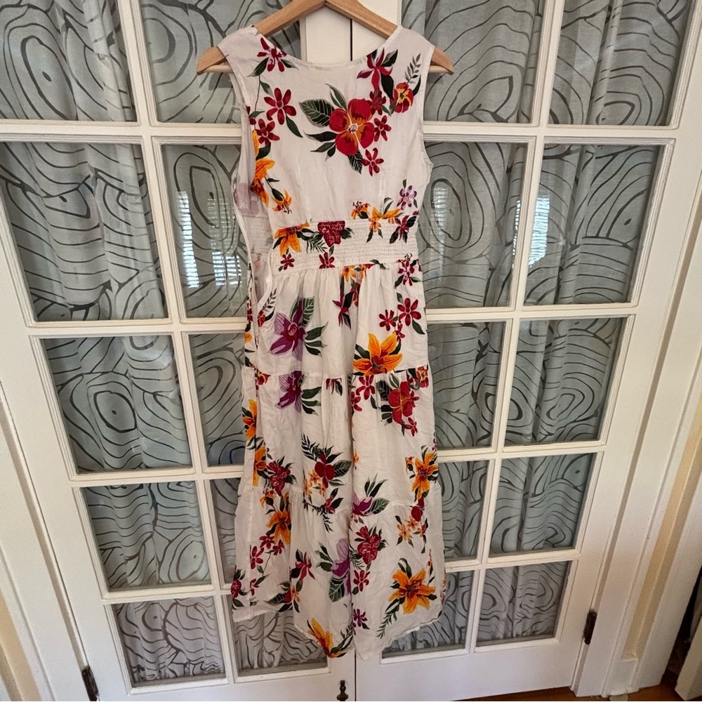 eShakti white tropical floral sleeveless tiered maxi dress size S 4 - Picture 10 of 14